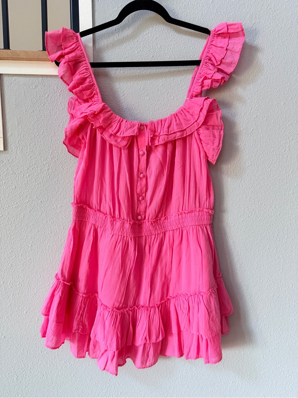 Chelsea & Violet Cassia Pink Gauze Ruffle Romper Skort Jr L